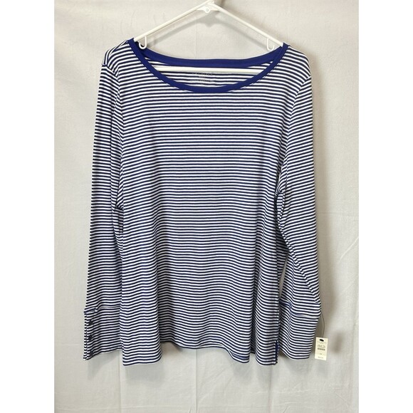 Talbots Womens 2X Longsleeve Blue Striped Button Accent Cuffs Top NWT - Picture 1 of 10